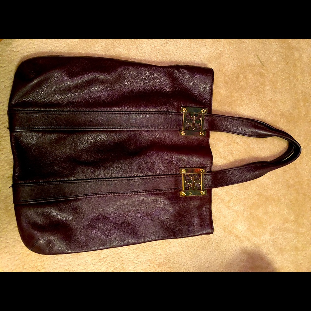 Tory Burch pebble leather brown tote